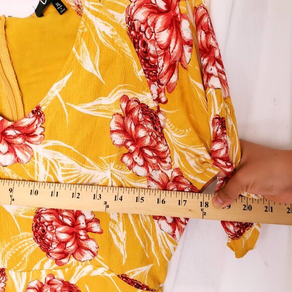Lulus Garden's Glory Mustard Yellow Floral Print Culotte Jumpsuit Size XL - Picture 6 of 16